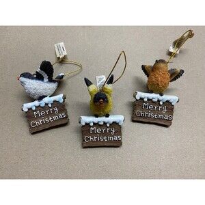 Ganz Merry Christmas Bird on a Snowy Sign Ornaments Lot of 3 NWT